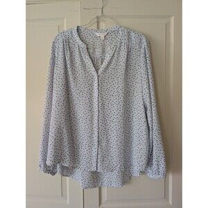 LC Lauren Conrad V-Neck Blouse Baby Blue Button-Up Size XL Shirred EUC